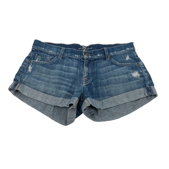 7 For All Mankind Distressed Cuffed Hem Jean Shorts Size 28 Women’s - Picture 1 of 8